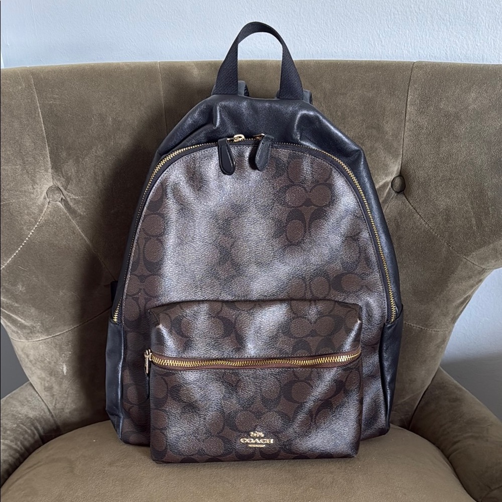 Coach Brown and Black Backpack with Luxurious Leather Finish